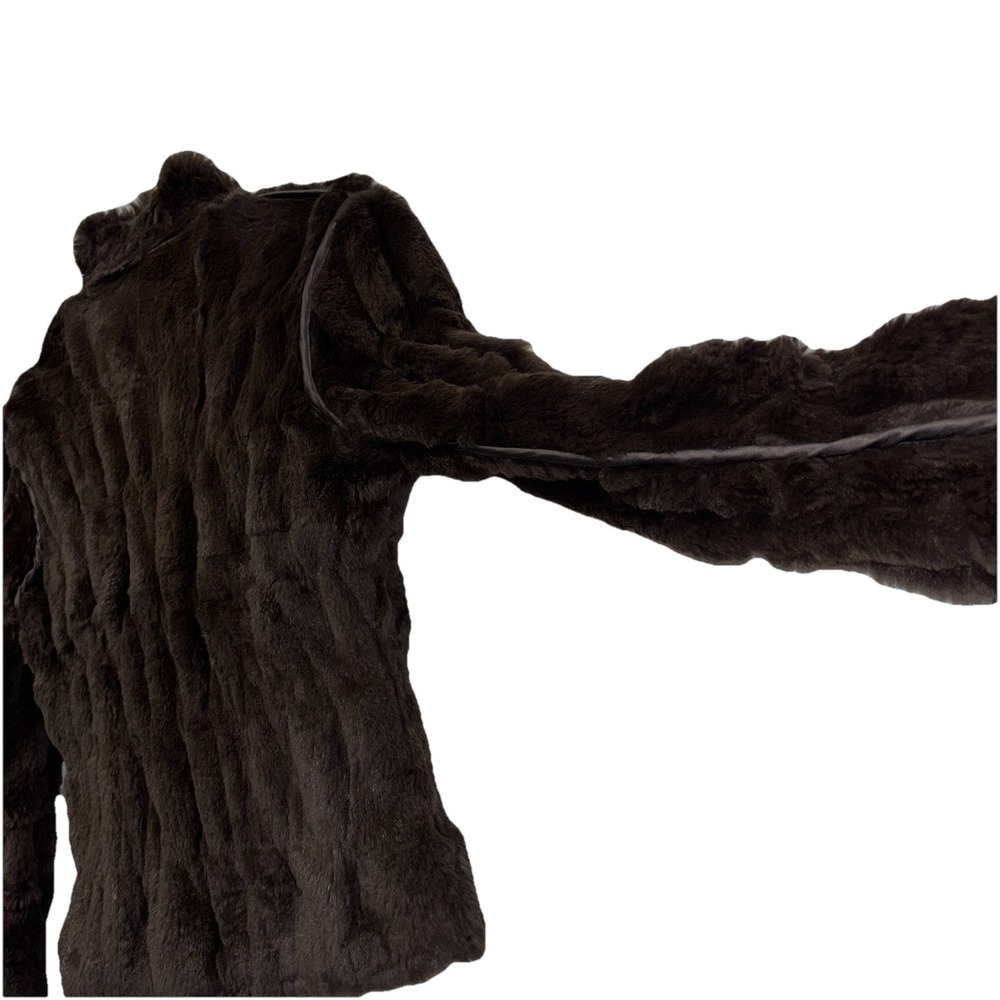 June Brown Reversible Genuine Rabbit Fur Jacket Womens Small Quilted Ruched - Picture 10 of 14